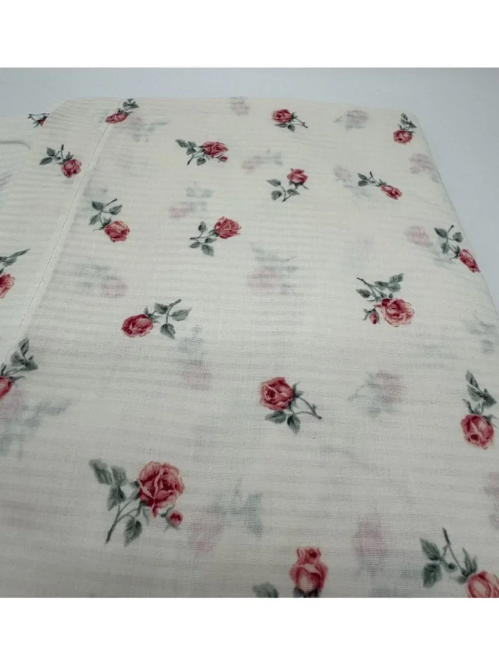 Vintage Cannon White Rose Floral Cotton No Iron Flat Full Double Sheet Bedding